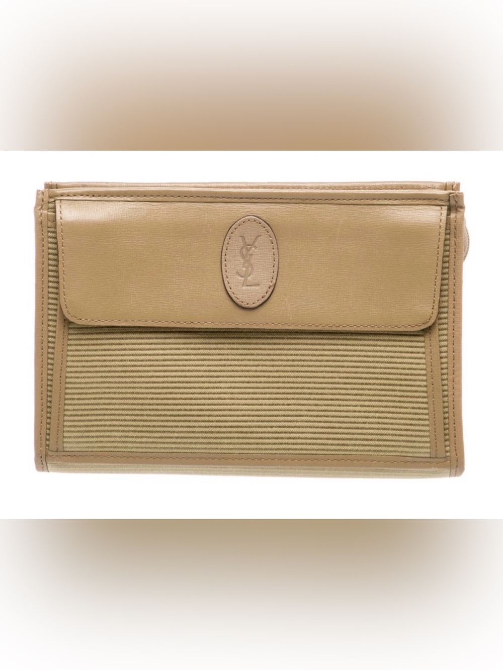 Yves Saint Laurent Tan Canvas & Leather Wristlet Clutch